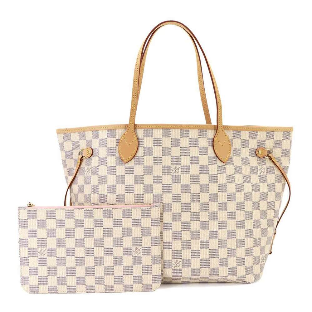Louis Vuitton Neverfull MM Damier Azur Tote Handbag White Rose Ballerine N406...